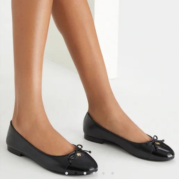 Tory Burch Black Leather Ballet Flats CAP-TOE BALLET size 11 gently used